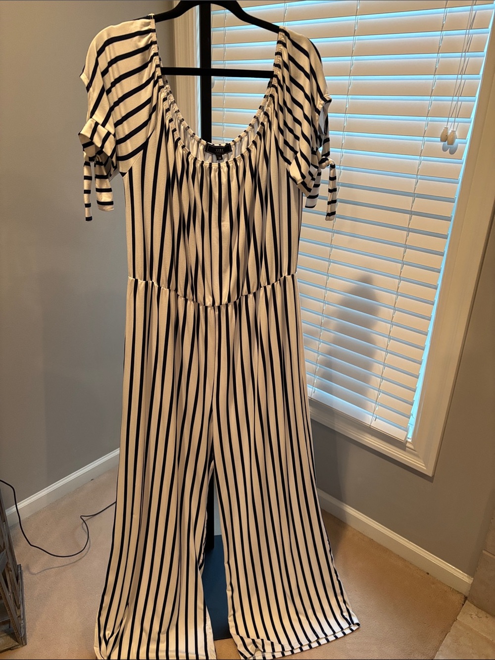 Vibe Nave and White striped jumpsuit